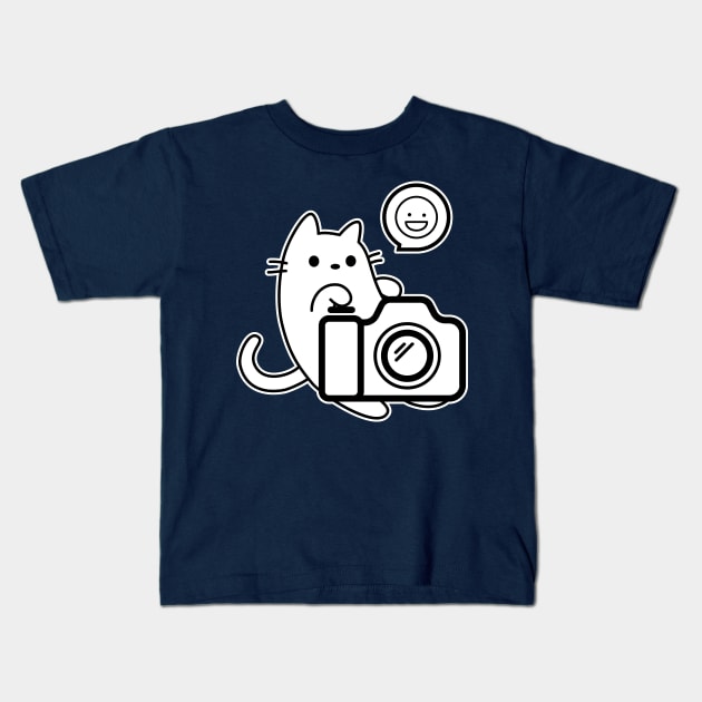 Cat Photographer Smile Please Kids T-Shirt by GlanceCat